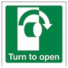 V Safety Turn To Open (Clockwise) Door Sign - 100mm