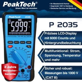 PeakTech 2035 - True RMS 1000V Digital Multimeter 6000 Counts USB