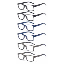 Colloddiss 6-Pack Reading Glasses for Men Women, Spring Hinge Readers Glasses, Blue Light Blocking Eyeglasses SR20523, 2 Black 2 Blue 2 Gray 1.5 x