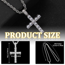 UEIOAVL Chains for Men, Cross Necklace, Cross Pendant, Hip Hop Diamond Jewellery, Men's and Women's Necklace (Silver)