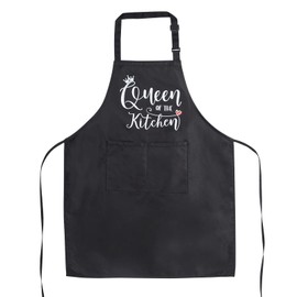 Black Funny Cooking Aprons Queen of the Kitchen Adjustable Waterproof 70cm Extension Belt Kitchen Aprons Cooking Apron Gift Birthday Mothers Day Gifts for Women Wife Mom Girlfriend