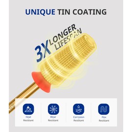 AIRSEE Tungsten Carbide 5 in 1 Acrylic Nail Drill Bit Efile Electric File Machine Head Tip for Manicure Polishing Fast Remove Gel 3/32" Shank 2 Way Professional Tech Use Gold TiN Fine-F+XF+2XF