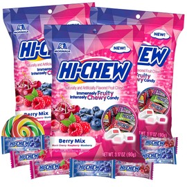 Sweetzo - Berry Mix Candy Chews Individually Wrapped Fruity Flavored Soft Candies, Sharable Bite Size Treats, On the Go Bags, Pack of 3
