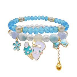 ZMANYIJEW Crystal Beads Pearl Bracelet Cute Cartoon Elastic Beaded Bracelets for Women (big-blue)