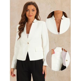 Allegra K Business Casual Blazer for Women's Stand Collar Single Breasted Blazer Suit Jacket Beige White XL