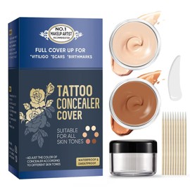 Tattoo Cover Up Makeup, 2 Colors Sweatproof & Waterproof Tattoo Cover Up Concealer, Suitable for Scars, Vitiligo & Spots, Invisible and Natural