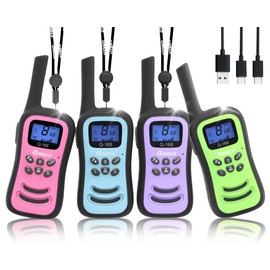 QNIGLO Walkie Talkies for Kids, Rechargeable Walkie Talkies, VOX，2 Way Radios with LED Flashlight, Perfect Outdoor Camping Toys with Lanyard for 3+ Years Old Boys Girls for Hiking Adventures（ 4 Pack）