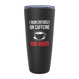 sarcasm Black Edition Viking Tumbler 20oz - I run entirely on caffeine - Adult Humor Kidding Gag Pun Sassy Sarcastic Joke Laugh for Colleagues Humorous Hilarious Snarky