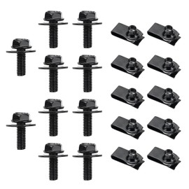 MUQIDA 20 PCS Car Body Bolt & U-Nut Kit, Bumper Fender Liner Push Retainer Fastener & Extruded U-Nuts, Universal Engine Under Cover Splash Shield Guard U Retainer for Most Cars