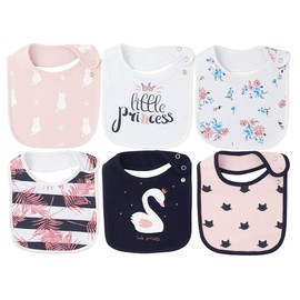 Maiwa 6 Pack Waterproof Cotton Baby Bibs for Girls for Drooling Eating Teething with Snaps