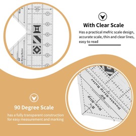 90 Degree Ruler, 10 Inch 90 Degree Double Strip Ruler with Grids Design 90 Degree Double Stripes Quilt Ruler Clear Acrylic Double Strip Quilt Ruler 90 Degree Sewing Ruler