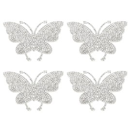 PATIKIL Butterfly Rhinestone Patches, 4 Pcs Butterfly Shape Iron on Applique Patches Rhinestone Applique Glitter Crystal Patches Sewing for Shoes Clothes Pants Bags, White