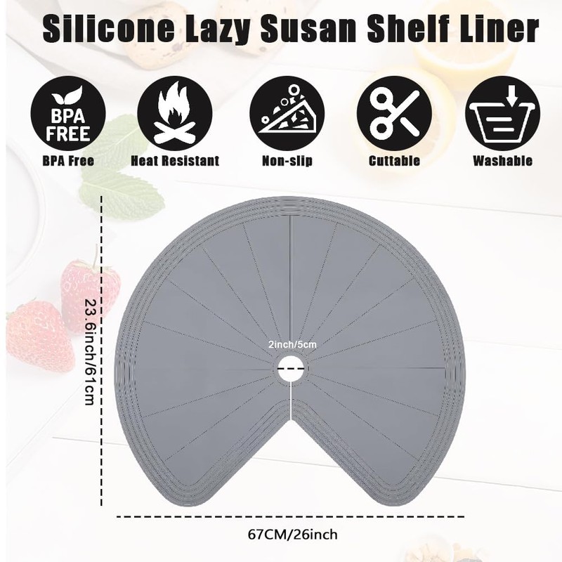 2 PCS 26" Lazy Susan Shelf Liner, Jaxbo Silicone Lazy