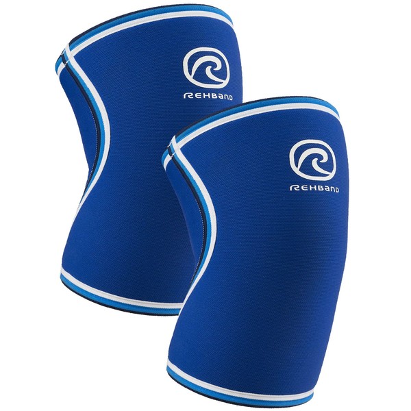 Rehband Rx Original Knee Support, 1 Piece or 1 Pair, Knee Support 7 mm, Fitness Knee Sleeve, Colour: Blue, 1 Pair, Size: M