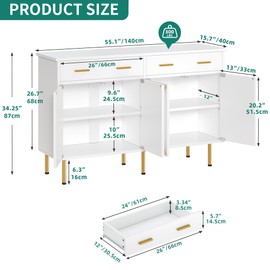 YITAHOME Modern Sideboard Buffet with Drawers, 55" Buffet Cabinet with Storage, Coffee Bar Cabinets for Hallway, Entryway, Kitchen or Living Room, White