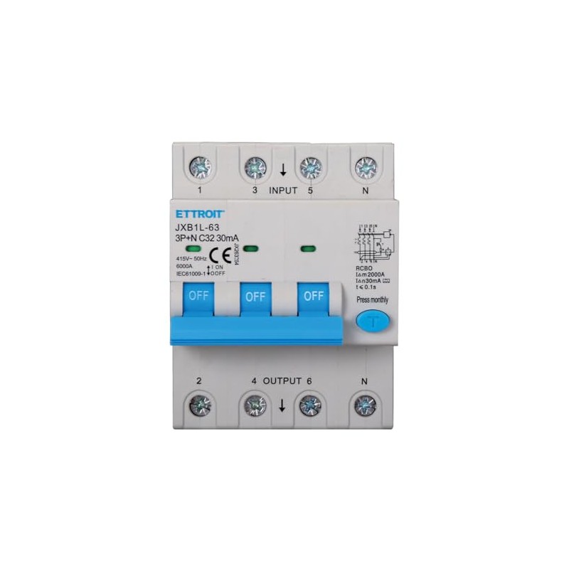 A2ZWORLD Circuit Breaker Three Phase Type A 30 mA RCBO
