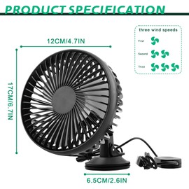VBGURR USB Car Fan, Electric Auto Cooling Fan for Dashboard & Windshield, 12V/24V Universal 360°Rotating Air Circulation With 3 Speed,Strong Wind Low Noise For Car, Truck Camping,home Hot Weather