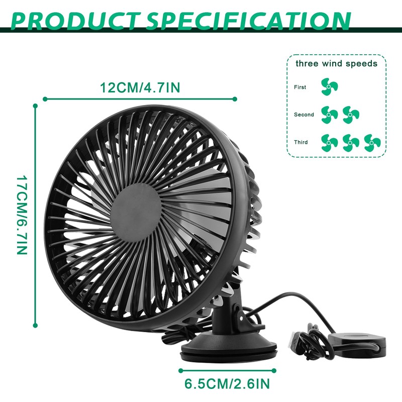 VBGURR USB Car Fan, Electric Auto Cooling Fan for Dashboard