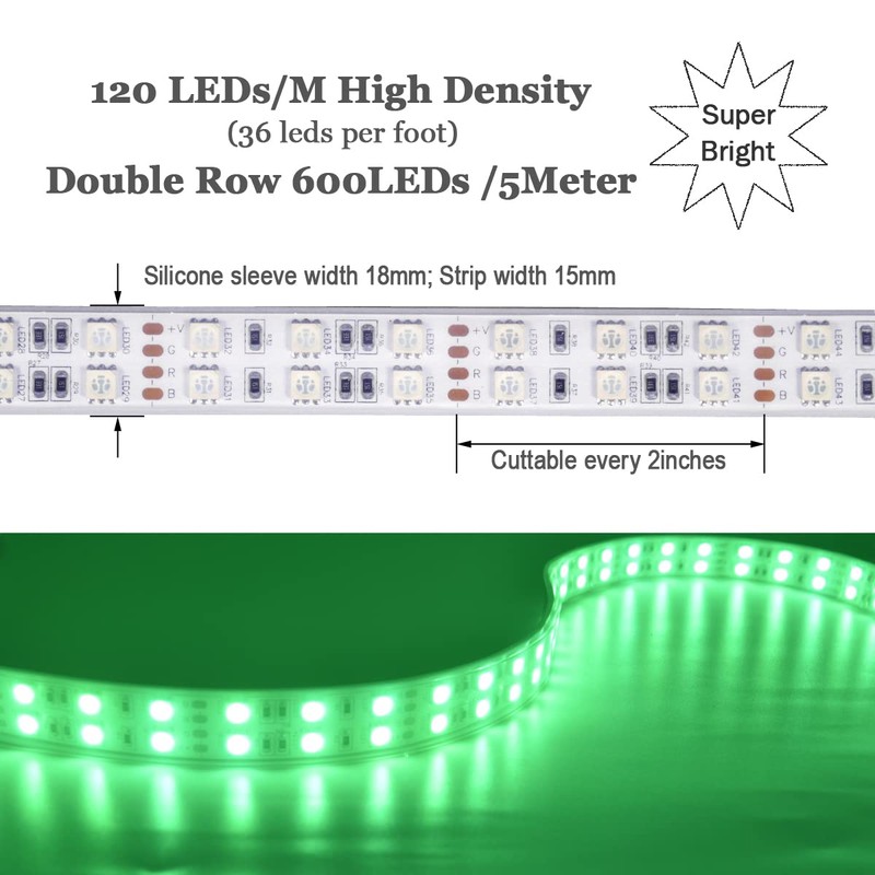 Super Bright 12V Double Row 600LED LED Strip Light, IP67