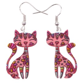Bonsny Acrylic Drop Cat Earrings Pets Funny Design Dangle Lovely Gift For Women (Pink)