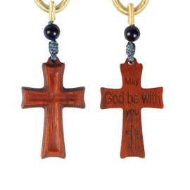 Red Cross Necklace With faith text Engraved on Wooden back, Gift for Men Women, Christian catholic Jesus cross pendant for Car mirror hanging and all holiday Gifts