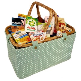 Tanner - Der kleine Kaufmann Shopping Basket, Mint, Fabric Basket with Dots and Contents, Accessories for Merchant Shop, Food-Grade Design, 4015.9