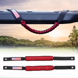 BESTAOO 2 x Roll Bar Grab Handles Front Paracord Grip Handle for 2018-2024 Jeep Wrangler JL & Gladiator JT 4XE Accessories 2 Door 4 Door (Flag, Red)