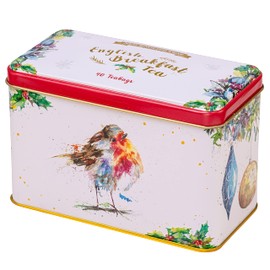 New English Teas Christmas Robin Tea Tin with 40 English Breakfast Teabags