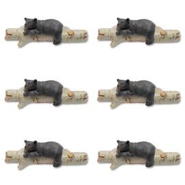 BestGiftEver Drawer Pulls with Black Bear on Birch Wood Accents - Rustic Cabin Lodge Décor Cabinet Hardware (6 Pack)