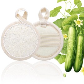 Pndeyo 2pcs Natural Loofah Face Scrubber for Women & Men, Round Exfoliating Facial Scrub Pads, Biodegradable Body Wash Loofah Pad for Removes Sweat Dead Skin Oil