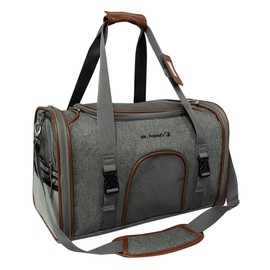Mr. Peanut's Expandable Airline Approved Soft Sided Pet Carrier, Luxury Travel Tote with Premium Auto Self Locking Zippers, Plush Faux Fleece Bedding with Sturdy Plywood Base, 18LX10.5 (Twilight Gray)