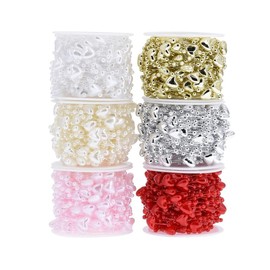 10 m Hearts Pearl Ribbon Pearl Necklace Pearl Garland Bead Cord DIY Pearl Ribbon Crystal Beads Garland DIY Pearl Ribbon for Wedding Decoration Party Decoration Birthday Christening Table Decoration