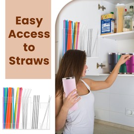 Acrylic Straw Dispenser Organizer - Reusable Metal Straw Holder for Countertop & Cabinet Storage - Perfect for Tumbler Cups, Keep Straws Neat & Accessible, Compatible with Long & Short Straws (Clear)