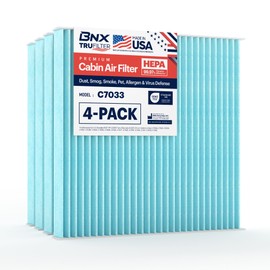 BNX TruFilter C7033 Filtro de aire de cabina, HEPA 99.97%, compatible con Dodge Dart; Pontiac: Vibe; Toyota Tacoma (paquete de 4)