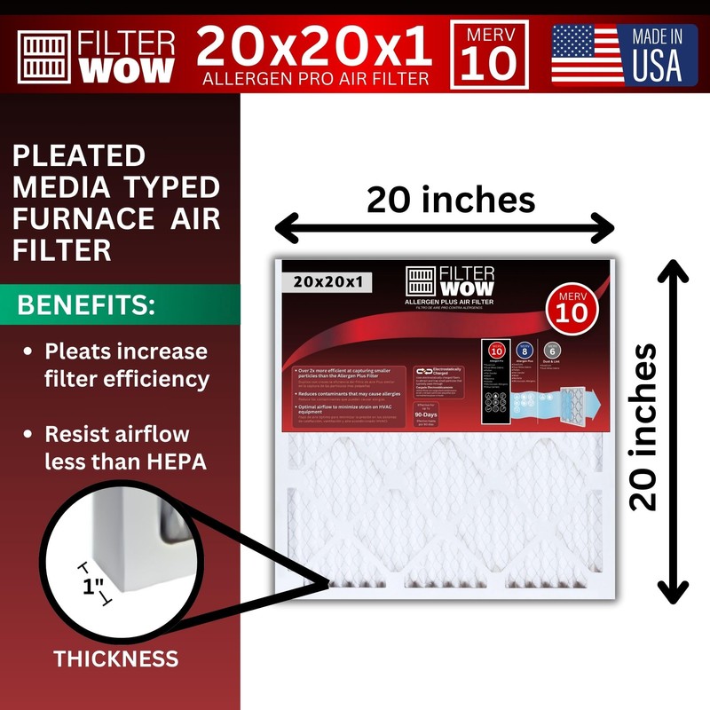 FilterWow Air Filter - Allergen Pro Pleated Electrostatic MERV 10