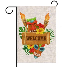 Tiki Bar Garden Flag 12.5×18'' Hawaiian Luau Party Yard Welcome Sign Summer Tropical Pool Beach Party Decoration Outdoor Outside Home House Flag