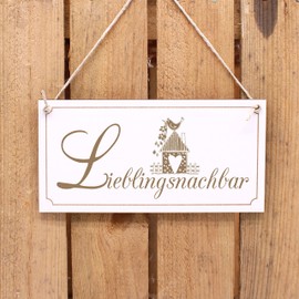 Lieblingsnachbar Wooden Sign White with Engraving Neighbor House Decorative Sign 20 x 10 cm | Dekolando