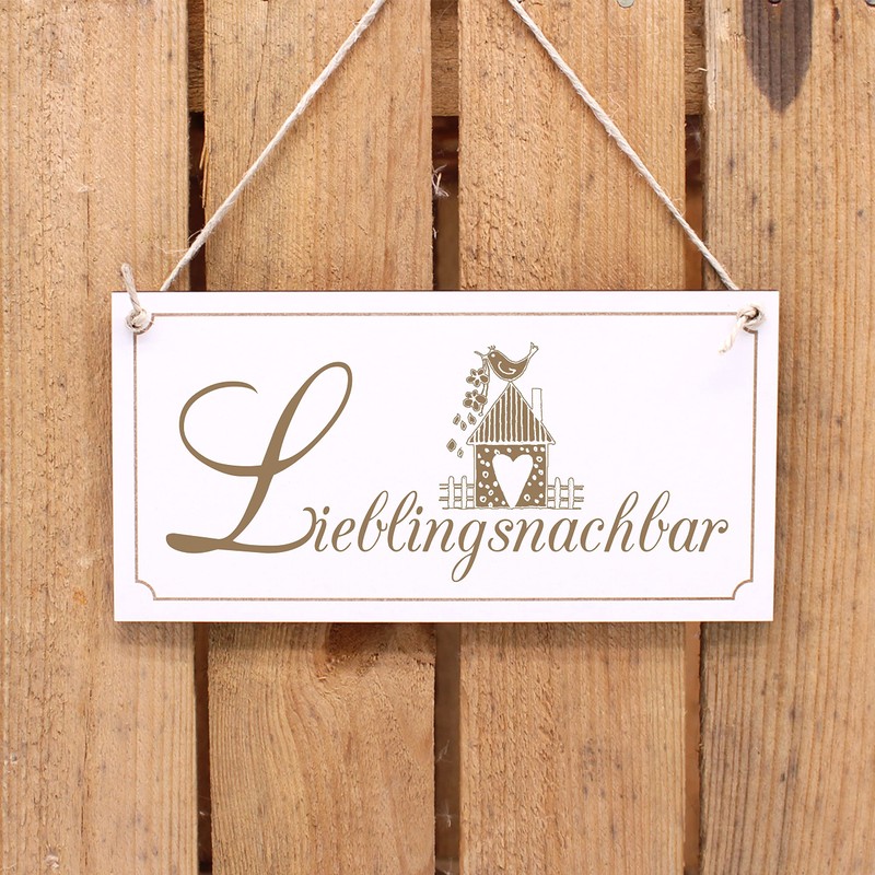 Lieblingsnachbar Wooden Sign White with Engraving Neighbor House Decorative Sign