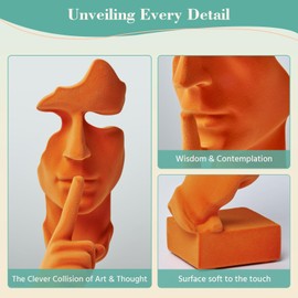 FOLKOR LIFE Thinker Statue Speak No Evil with Soft Velvety Texture, Orange