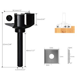 CNC Spoilboard Surfacing Router Bit 1/4'' Shank with 1.5'' Cutting Dia Slab Flattening Router Bit, 12mm Carbide Inserts Wood Planer Router Bit Planing Bit for Woodworking (3 Wings)