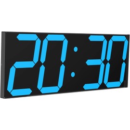 CHKOSDA LED Large Digital Wall Clock, Oversize Wall Clock with 6” Numbers, Remote Control Count up/Countdown Timer Clock, Auto Dimmer, Big Calendar and Thermometer(Ice Blue)