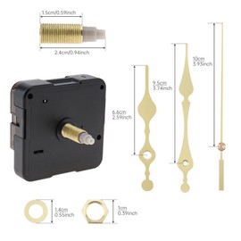 MovFlax Quartz Clock Movement Mechanism 24mm (15/16 inch) Shaft Length 15mm (5/8 inch) Thread for Clock DIY/Repair with White Hands Pointer Set, Metal Hook (Yellow, Shaft Length 15/16 inch)