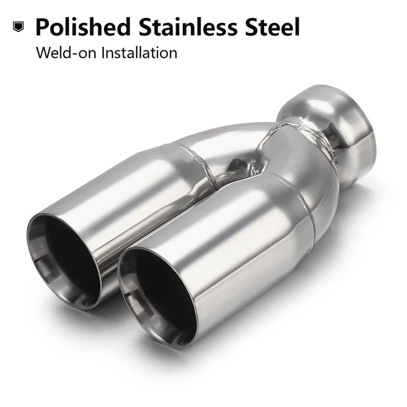 A-KARCK Dual Outlet Exhaust Tip 3" Inlet,Polished Double Wall Tailpipe