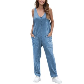 GREAIDEA High Roller Denim Jumpsuits for Women Casual Sleeveless Loose Baggy Overalls Jeans Pants Jumpers with Pockets