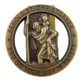 HIR Round Bronze Saint St Christopher Go Your Way in Saftey Proctection Visor Clip, 1 3/8 Inch (Dia)