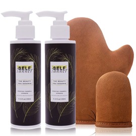 Self-Tanning with Application Glove, Self-Tanning Lotion, Self-Tanning for Face and Body, Long-Lasting Natural Looking Tan, Essential for Men and Women on Holiday (2 Pack)
