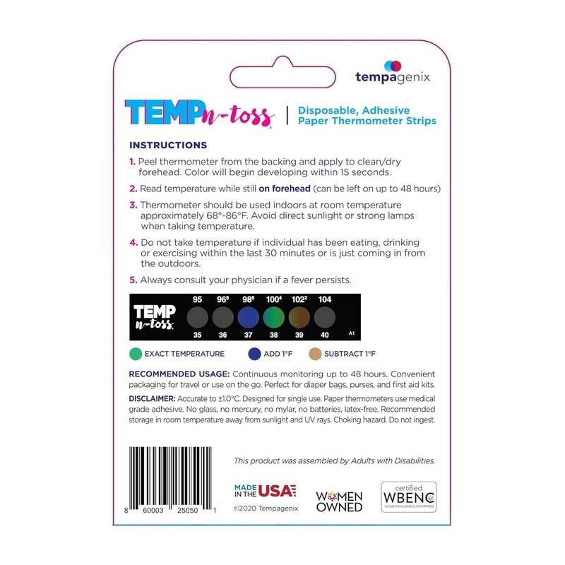 Fast Reading Disposable Forehead Thermometer Strips - Temp-N-Toss for Accurate