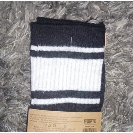 VS PINK 2pk crew Socks BRAND NEW rainbow tye dye & black striped logo