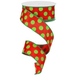 Ex=pressions Polka Dot Christmas Ribbon: Red and Lime Green 1.5" X 10 Yards : RG15873Y