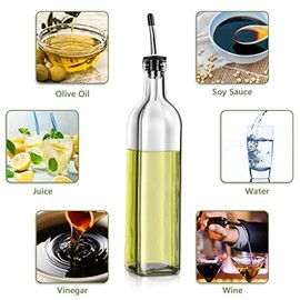 Kitchen Leaflai Olive Oil Dispenser Bottle, 2 Pcs Glass Olive Oil Dispenser and Vinegar Dispenser Set with 2 Stainless Steel Pourers, 4 Labels,1 Brush and 1 Funnel Oil Bottles for Kitchen (500ml)